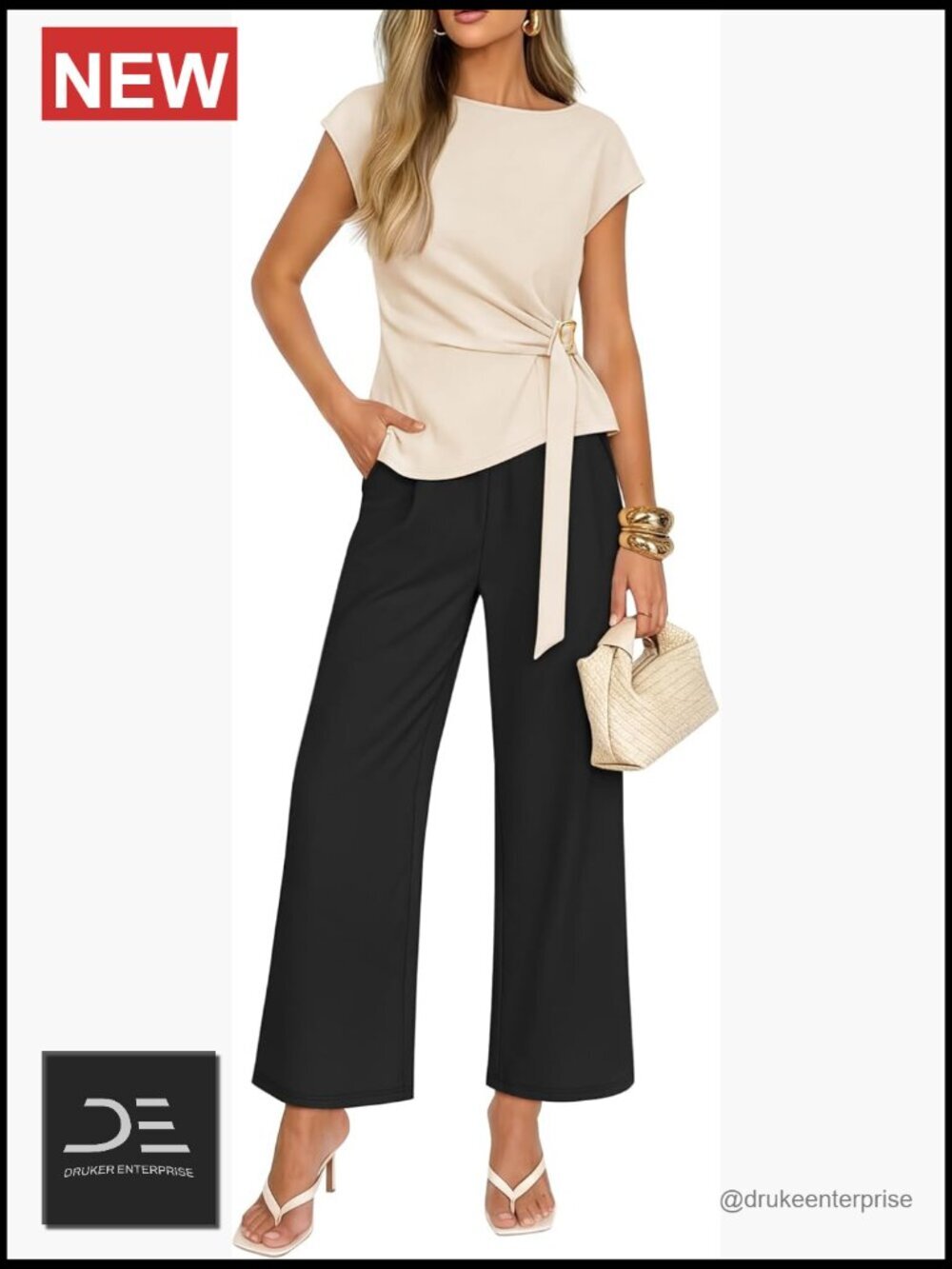 2 Piece Outfit Set: Short Sleeve Knit Top & Wide Leg Pants